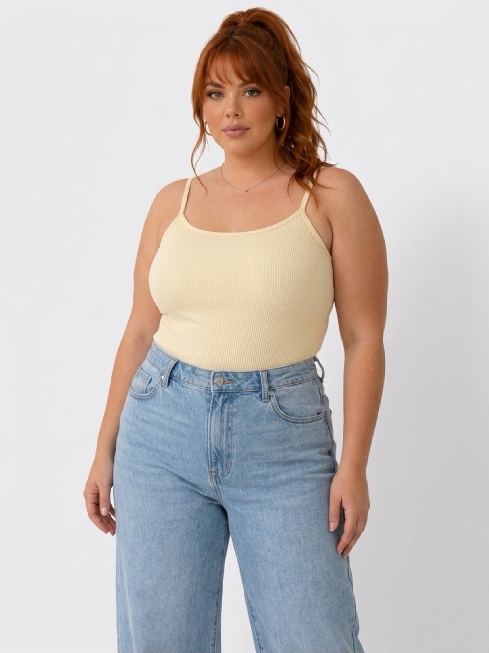 Women’s Ribbed Cream/Yellow Tank Bodysuit
